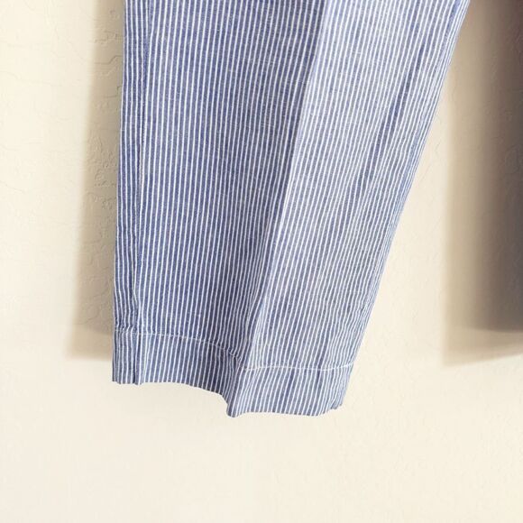 Talbot's Easy Drawstring Pant Linen Cotton Blend Blue and White Stripes 14P - Picture 6 of 7
